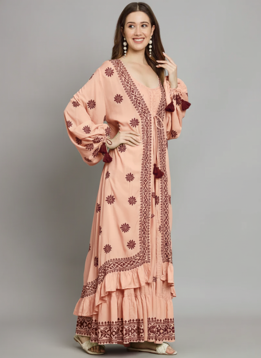 Hand Embroidered Chikankari Modal Kaftan-AL3605C