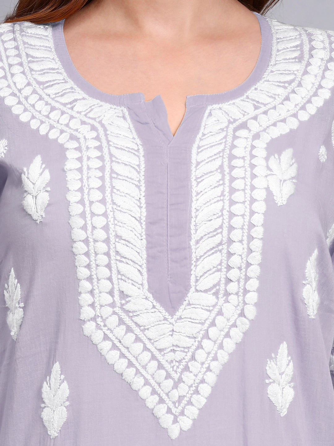 Women Hand Embroidered Chikankari Mulmul Kurti -AL3723 Mauve