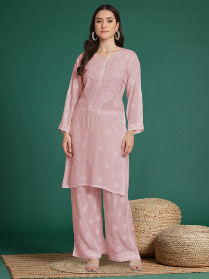 Hand Embroidered Chikankari Modal Kurta with Palazzo- AL3662KS