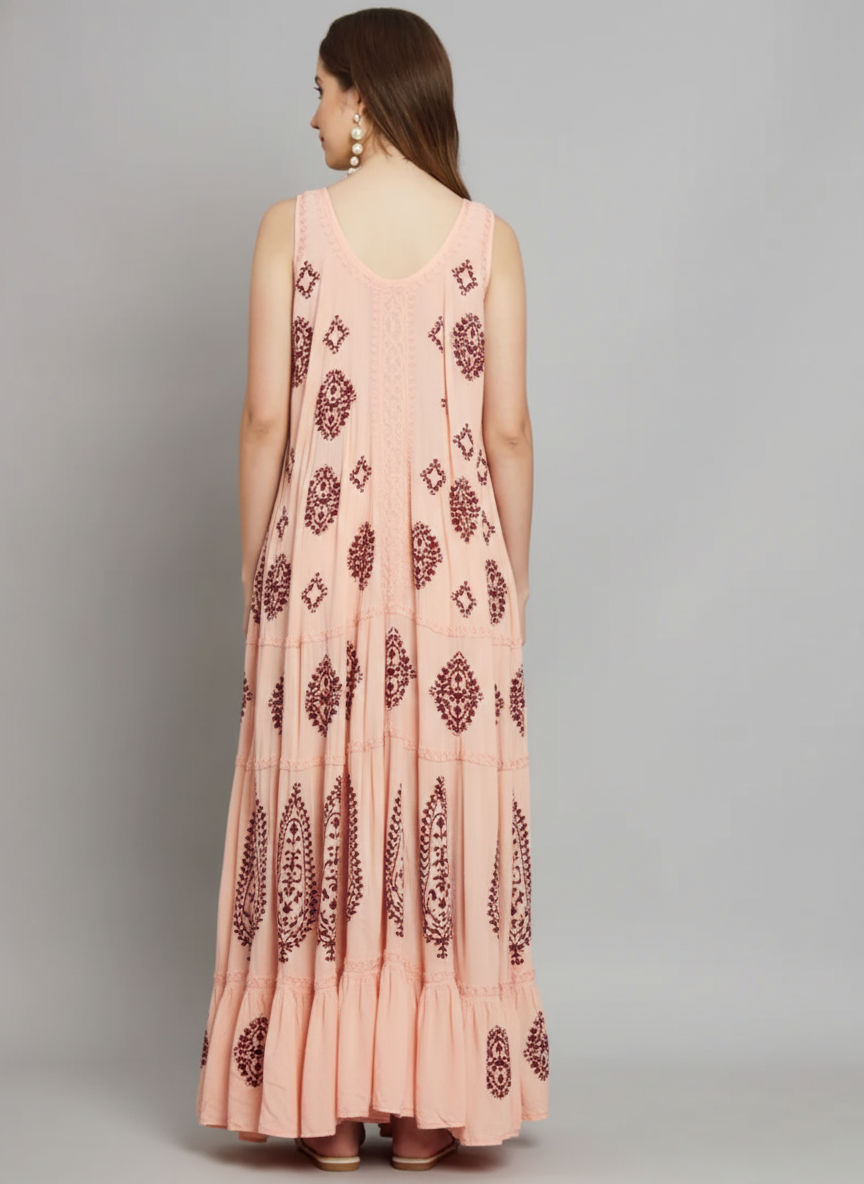 Hand Embroidered Chikankari Modal Kaftan-AL3605C