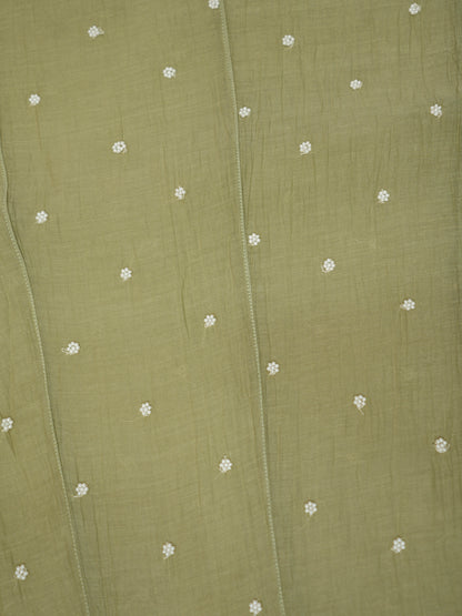 Women Hand Embroidered Premium Chikankari Mul Chanderi Unstitched Kurta Dupatta Bottom Set-ALSCA85201FS Green