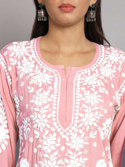 Hand Embroidered Chikankari Modal Straight Kurta-AL3682