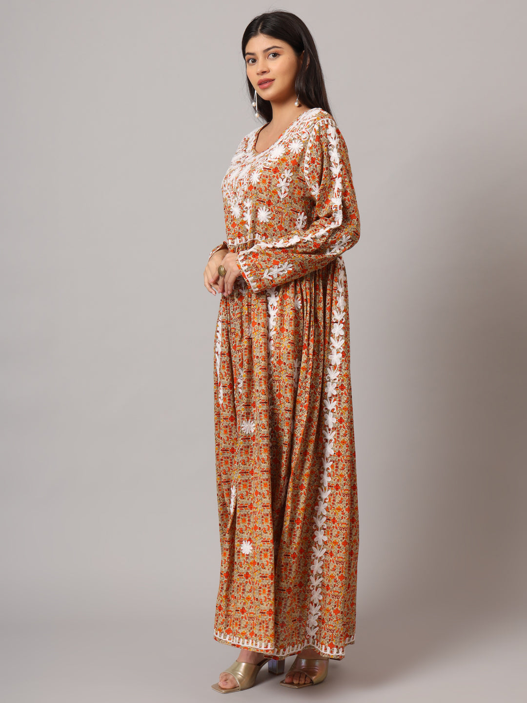 Hand Embroidered Lucknowi Chikankari  Printed Mulmul Cotton Jalabiya-AL3936