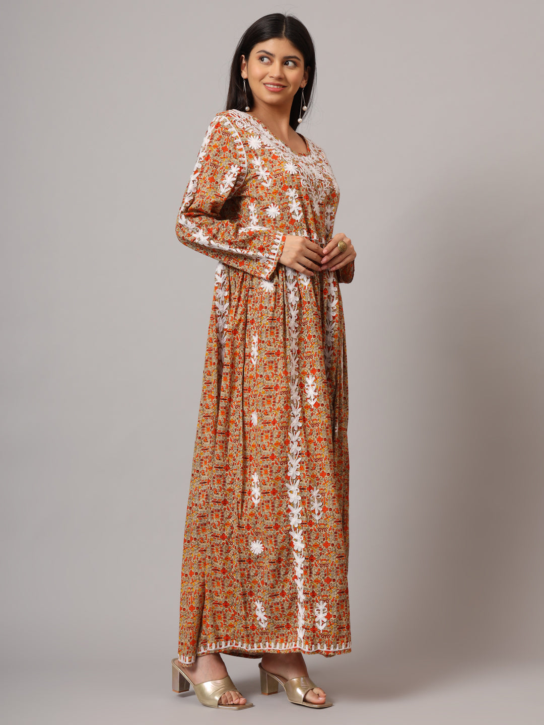Hand Embroidered Lucknowi Chikankari  Printed Mulmul Cotton Jalabiya-AL3936