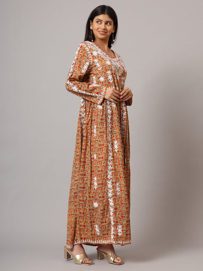 Hand Embroidered Lucknowi Chikankari  Printed Mulmul Cotton Jalabiya-AL3936