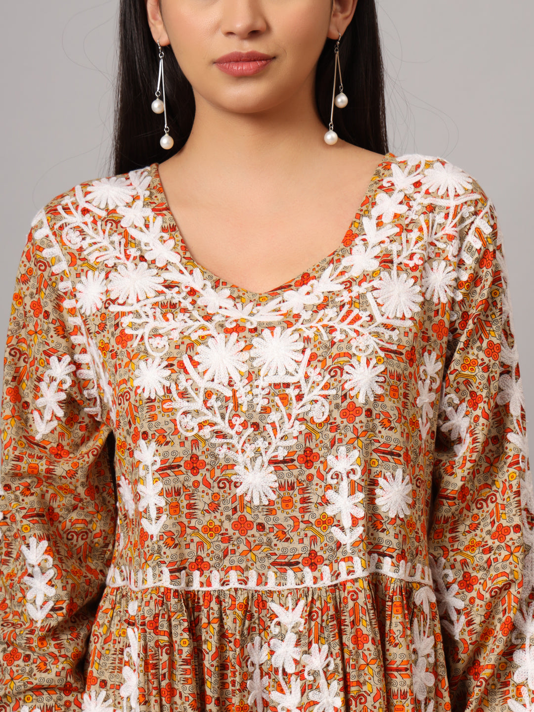 Hand Embroidered Lucknowi Chikankari  Printed Mulmul Cotton Jalabiya-AL3936