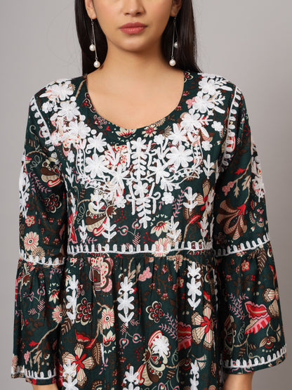 Hand Embroidered Chikankari A-Line Gathering Pattern Mulmul Cotton Jalabiya-AL3673