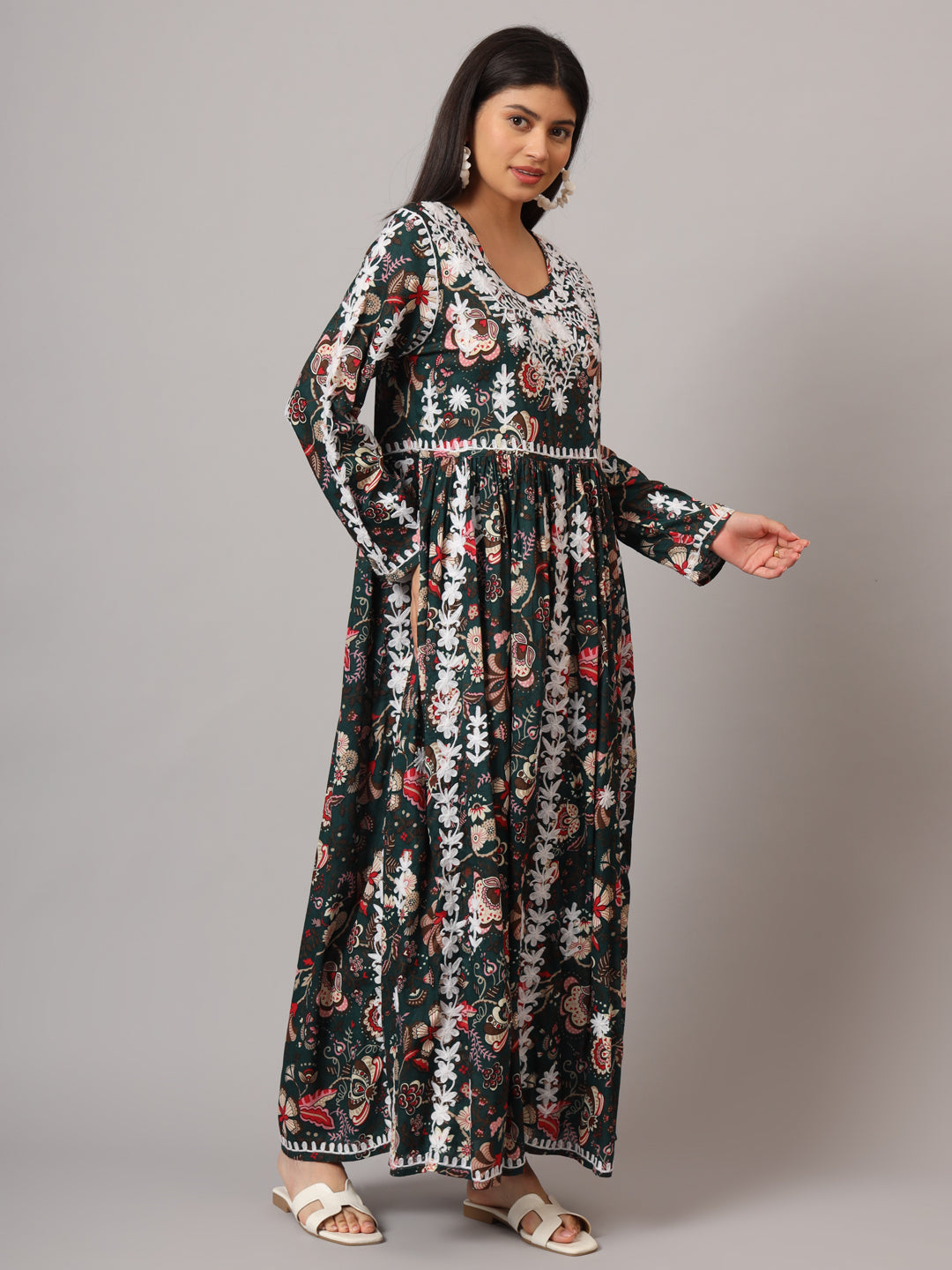 Hand Embroidered Lucknowi Chikankari  Printed Mulmul Cotton Jalabiya-AL3936