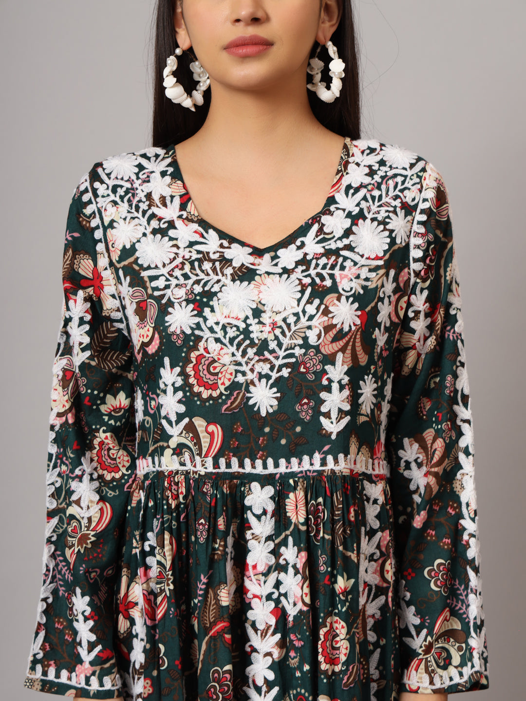 Hand Embroidered Lucknowi Chikankari  Printed Mulmul Cotton Jalabiya-AL3936