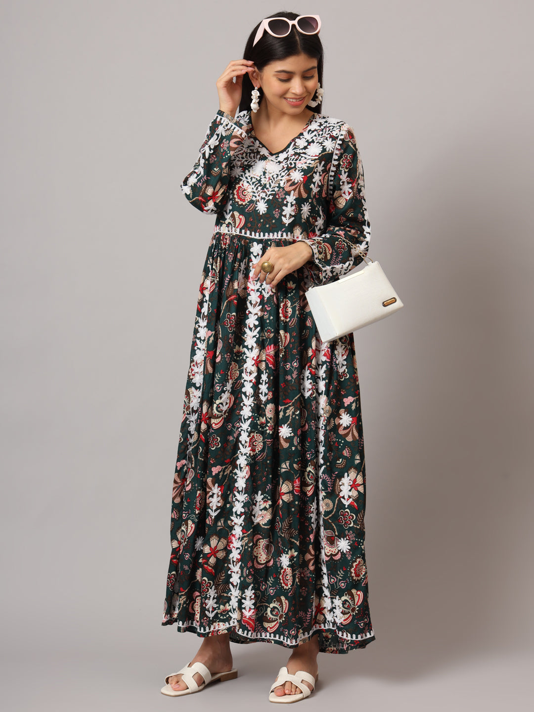 Hand Embroidered Lucknowi Chikankari  Printed Mulmul Cotton Jalabiya-AL3936