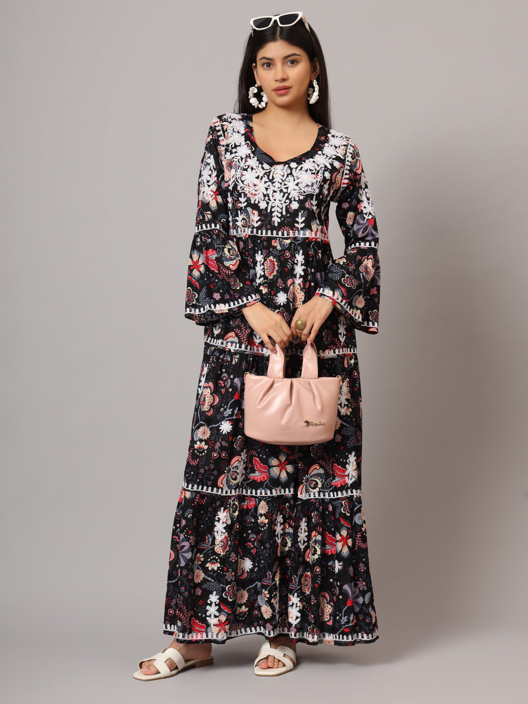 Hand Embroidered Chikankari A-Line Gathering Pattern Mulmul Cotton Jalabiya-AL3673