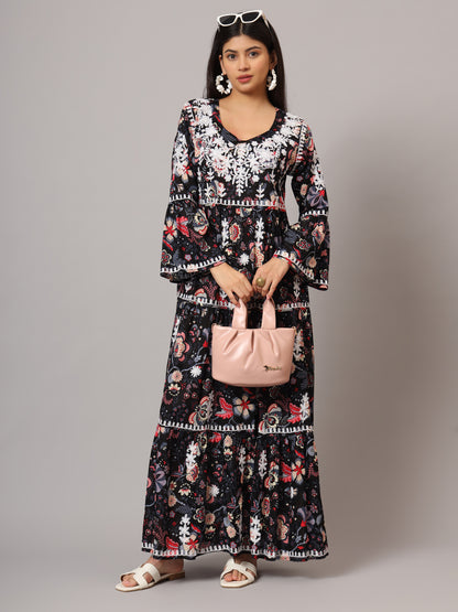 Hand Embroidered Chikankari A-Line Gathering Pattern Mulmul Cotton Jalabiya-AL3673