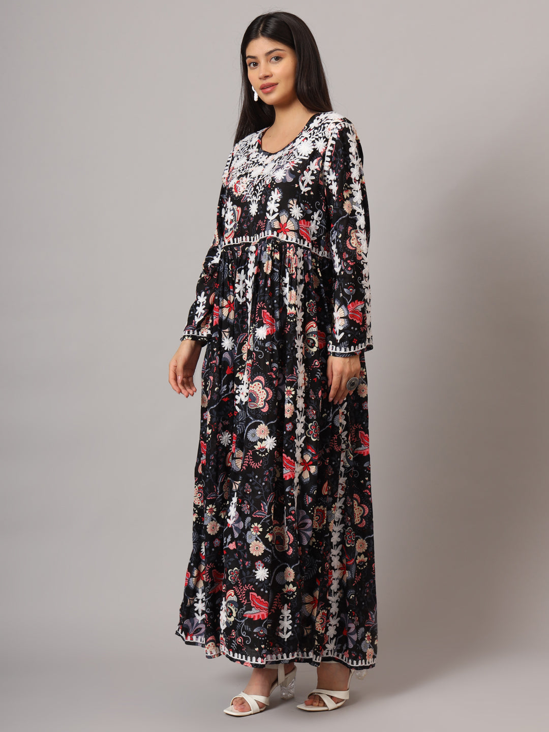 Hand Embroidered Lucknowi Chikankari  Printed Mulmul Cotton Jalabiya-AL3936