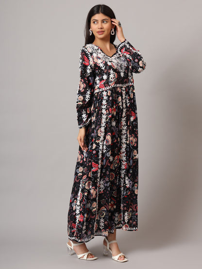 Hand Embroidered Lucknowi Chikankari  Printed Mulmul Cotton Jalabiya-AL3936