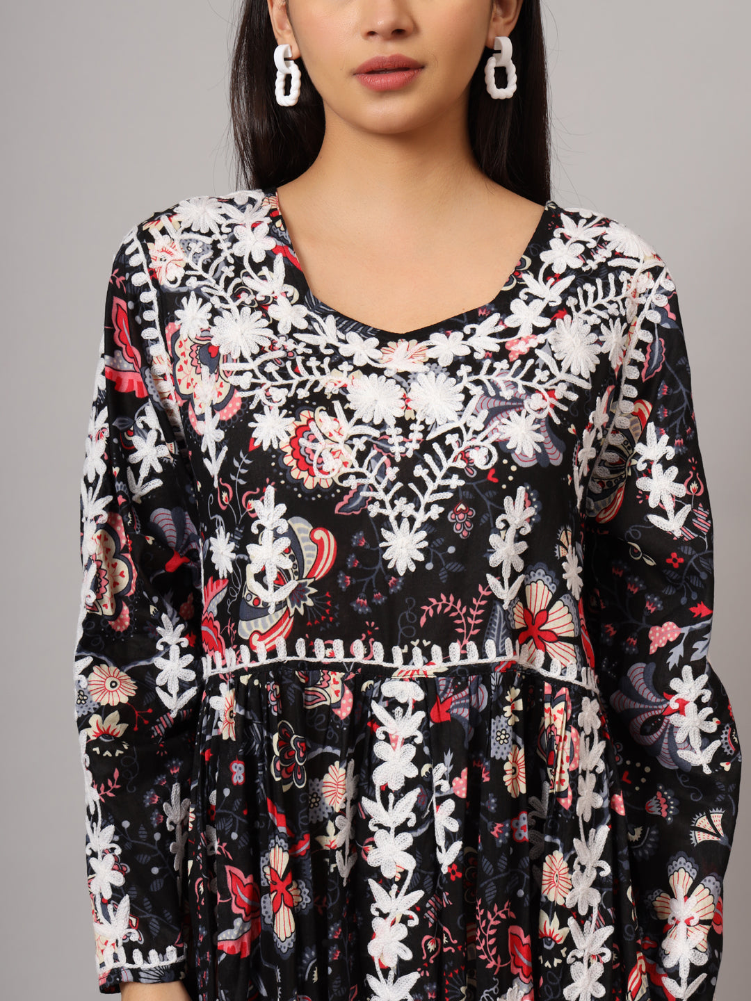 Hand Embroidered Lucknowi Chikankari  Printed Mulmul Cotton Jalabiya-AL3936