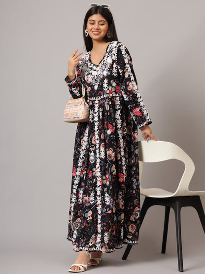 Hand Embroidered Lucknowi Chikankari  Printed Mulmul Cotton Jalabiya-AL3936