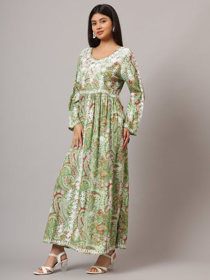 Hand Embroidered Lucknowi Chikankari  Printed Mulmul Cotton Jalabiya-AL3936