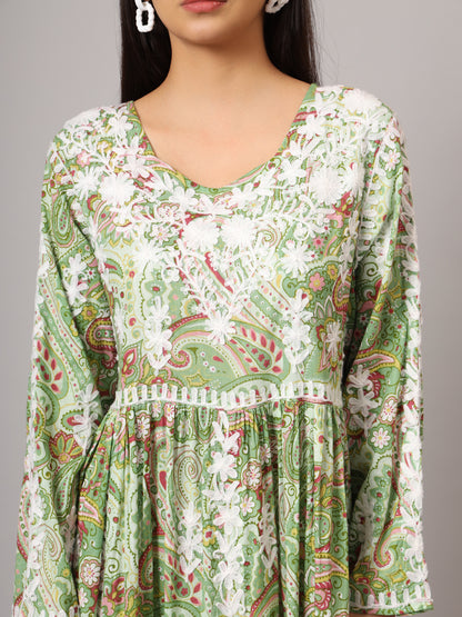 Hand Embroidered Lucknowi Chikankari  Printed Mulmul Cotton Jalabiya-AL3936