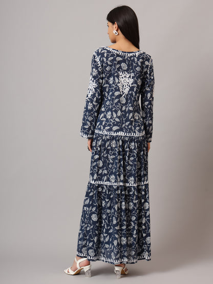 Hand Embroidered Lucknowi Chikankari  Printed Mulmul Cotton Jalabiya-AL3698