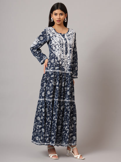 Hand Embroidered Lucknowi Chikankari  Printed Mulmul Cotton Jalabiya-AL3698