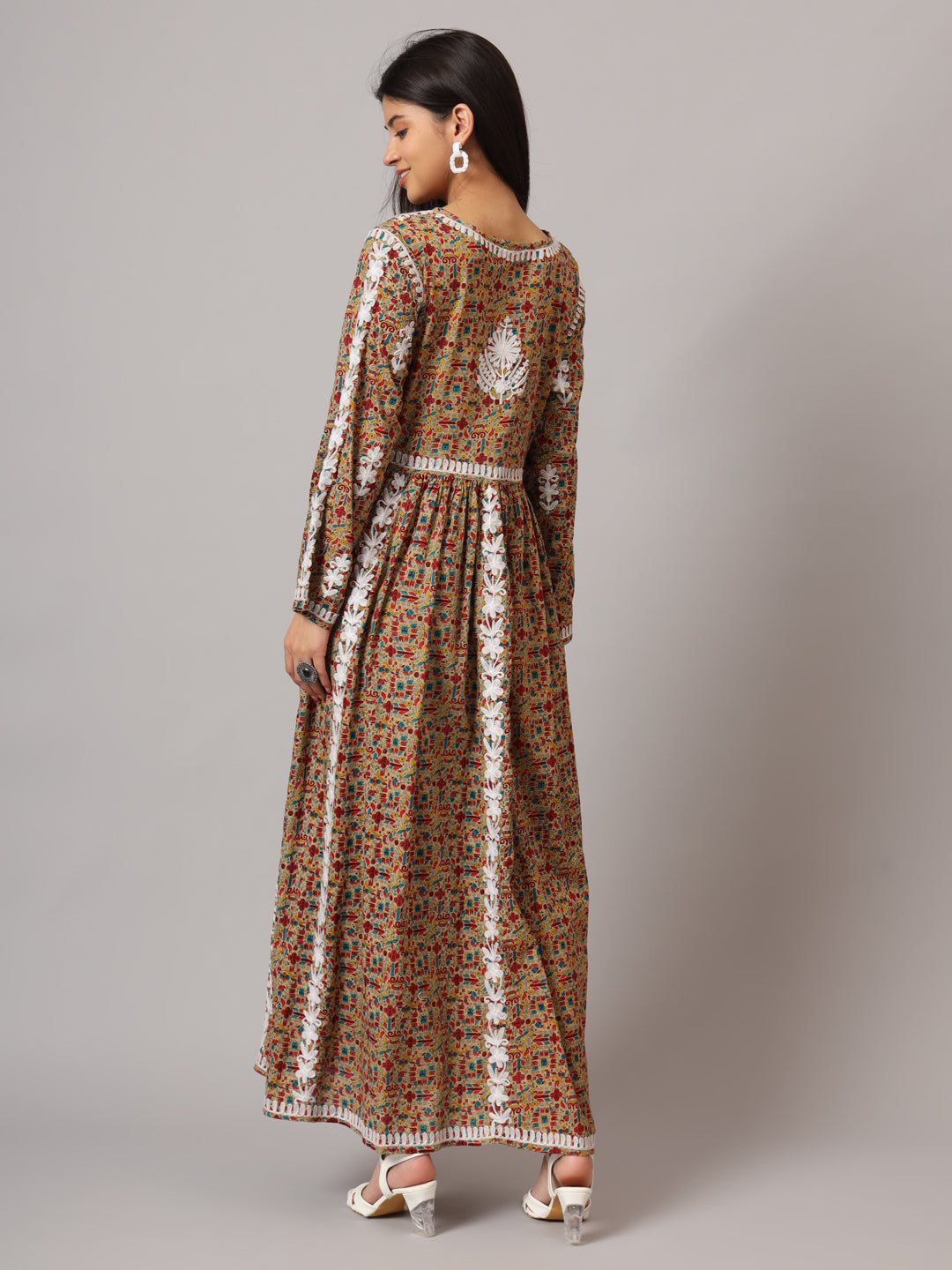 Hand Embroidered Lucknowi Chikankari  Printed Mulmul Cotton Jalabiya-AL3936