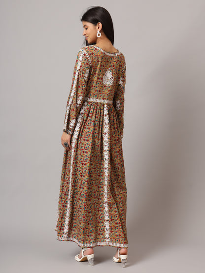 Hand Embroidered Lucknowi Chikankari  Printed Mulmul Cotton Jalabiya-AL3936