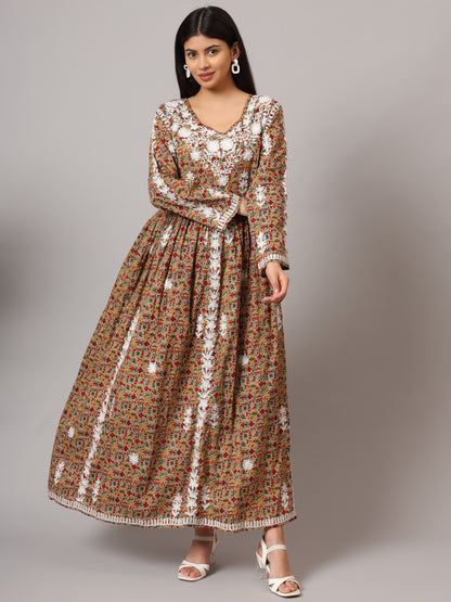 Hand Embroidered Lucknowi Chikankari  Printed Mulmul Cotton Jalabiya-AL3936