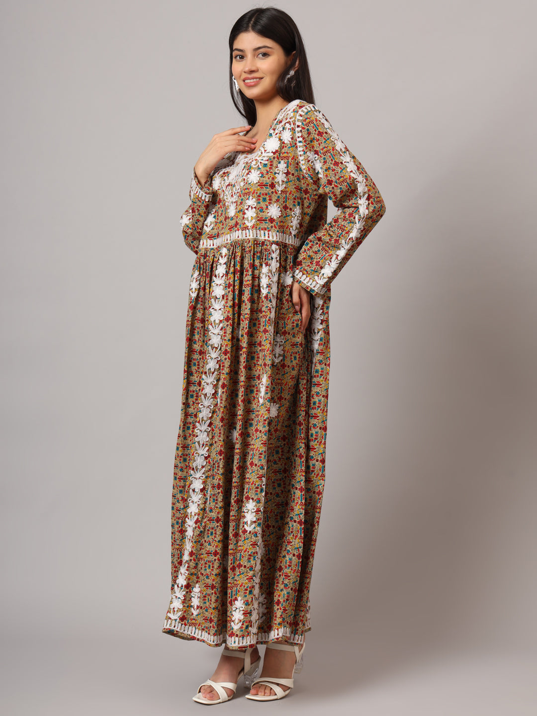 Hand Embroidered Lucknowi Chikankari  Printed Mulmul Cotton Jalabiya-AL3936