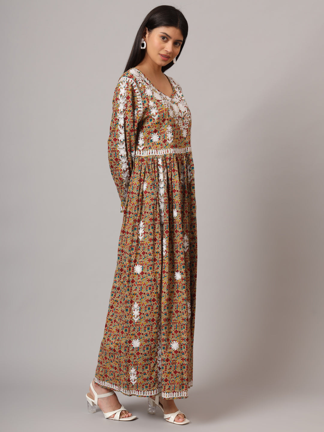 Hand Embroidered Lucknowi Chikankari  Printed Mulmul Cotton Jalabiya-AL3936