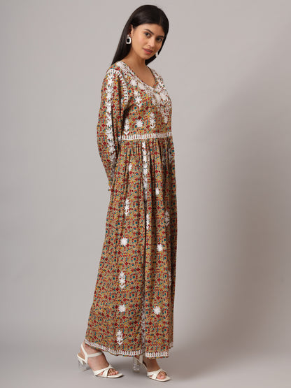 Hand Embroidered Lucknowi Chikankari  Printed Mulmul Cotton Jalabiya-AL3936