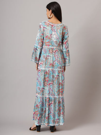 Hand Embroidered Chikankari A-Line Gathering Pattern Mulmul Cotton Jalabiya-AL3673