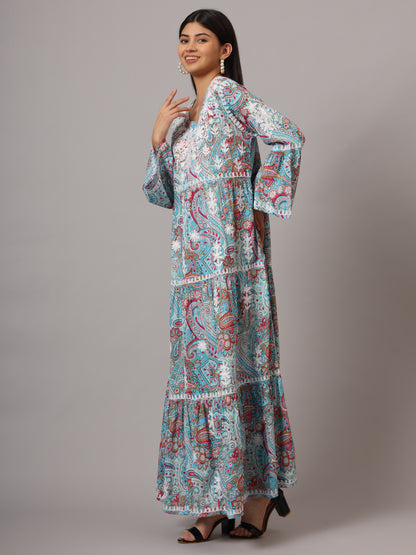 Hand Embroidered Chikankari A-Line Gathering Pattern Mulmul Cotton Jalabiya-AL3673