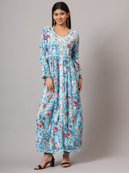 Hand Embroidered Lucknowi Chikankari  Printed Mulmul Cotton Jalabiya-AL3936