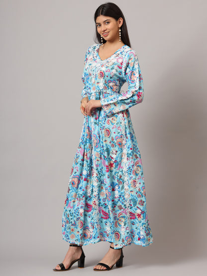 Hand Embroidered Lucknowi Chikankari  Printed Mulmul Cotton Jalabiya-AL3936