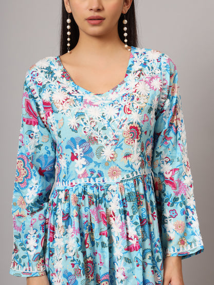 Hand Embroidered Lucknowi Chikankari  Printed Mulmul Cotton Jalabiya-AL3936