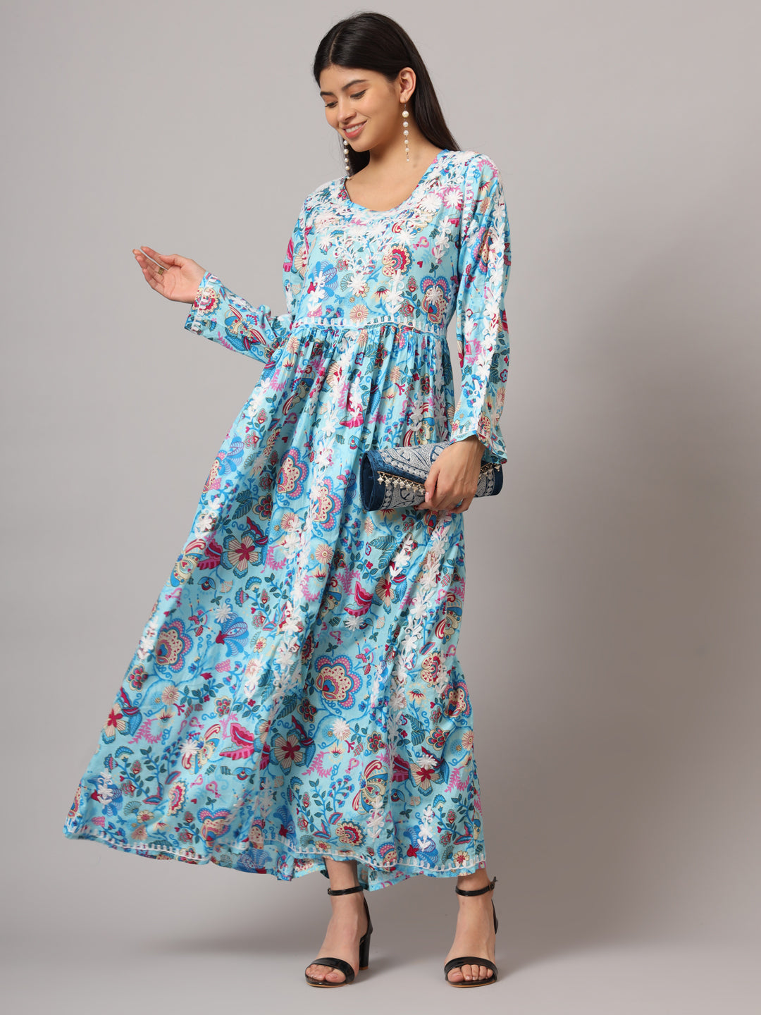 Hand Embroidered Lucknowi Chikankari  Printed Mulmul Cotton Jalabiya-AL3936