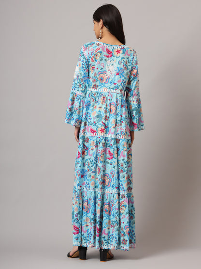 Hand Embroidered Chikankari A-Line Gathering Pattern Mulmul Cotton Jalabiya-AL3673