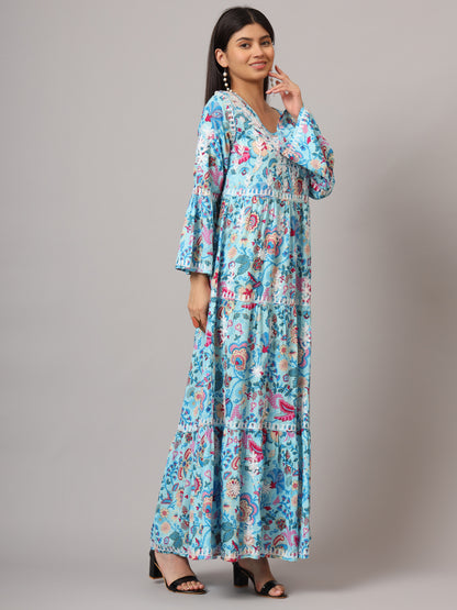 Hand Embroidered Chikankari A-Line Gathering Pattern Mulmul Cotton Jalabiya-AL3673