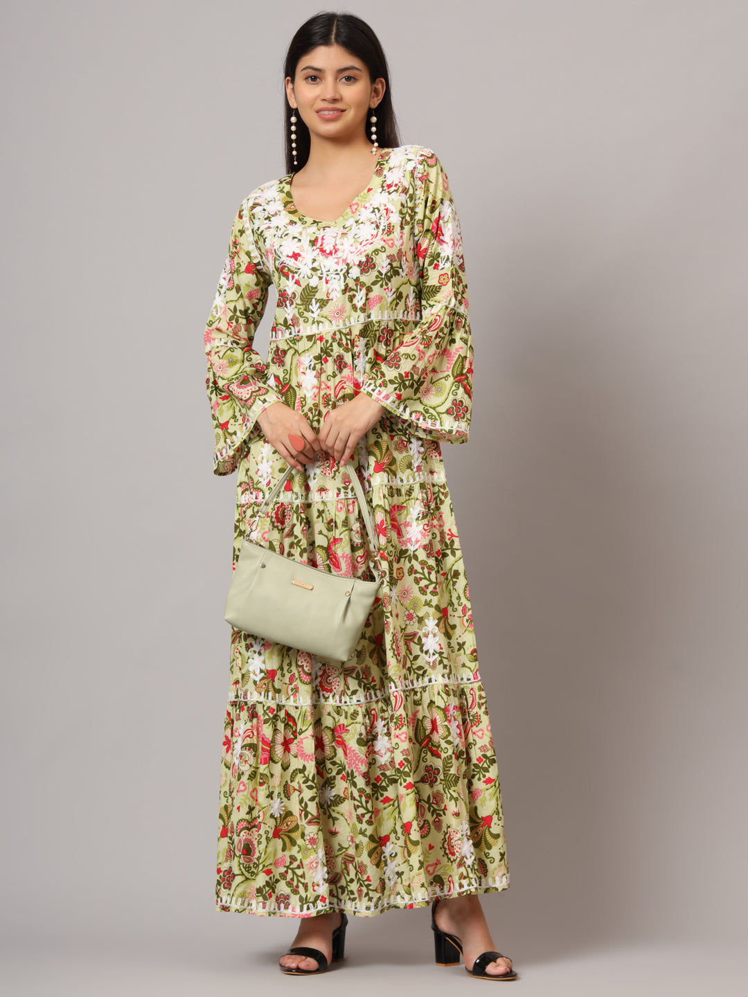 Hand Embroidered Chikankari A-Line Gathering Pattern Mulmul Cotton Jalabiya-AL3673