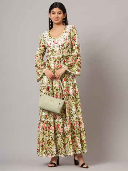 Hand Embroidered Chikankari A-Line Gathering Pattern Mulmul Cotton Jalabiya-AL3673