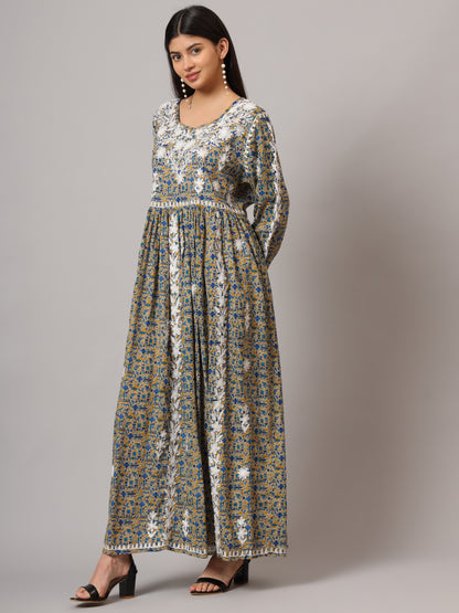 Hand Embroidered Lucknowi Chikankari  Printed Mulmul Cotton Jalabiya-AL3936