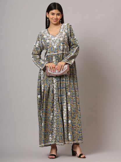 Hand Embroidered Lucknowi Chikankari  Printed Mulmul Cotton Jalabiya-AL3936