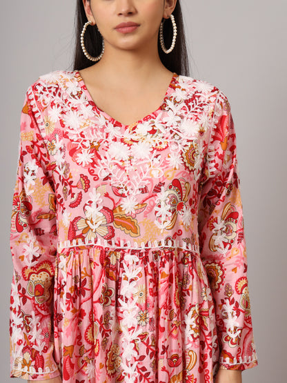 Hand Embroidered Lucknowi Chikankari  Printed Mulmul Cotton Jalabiya-AL3936