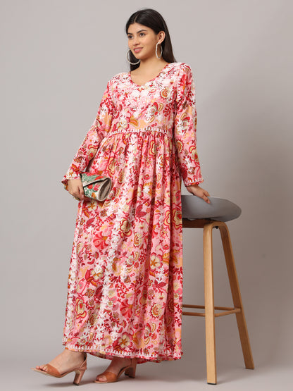 Hand Embroidered Lucknowi Chikankari  Printed Mulmul Cotton Jalabiya-AL3936