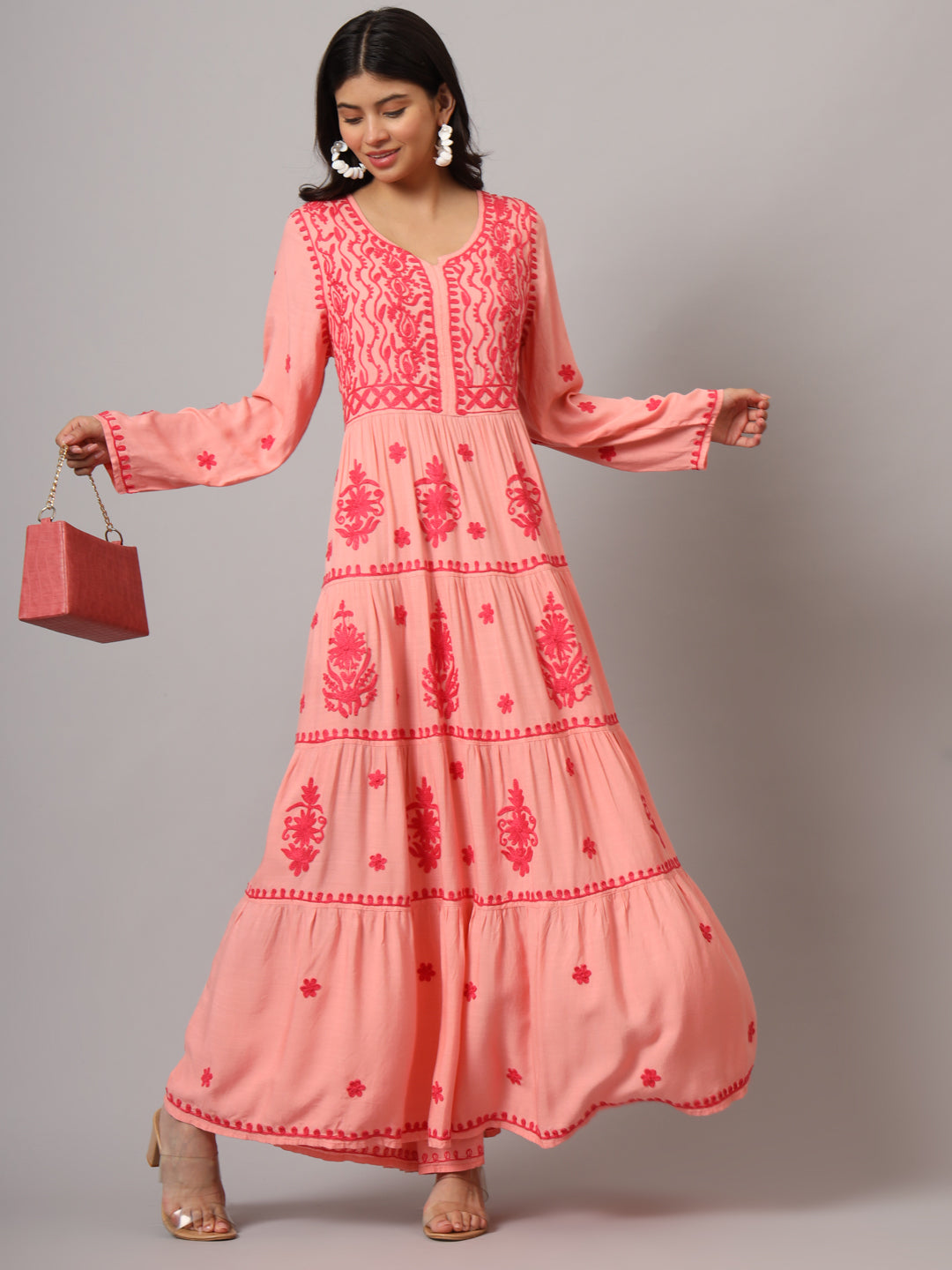 Hand Embroidered Lucknowi Chikankari  Rayon Jalabiya-AL3935