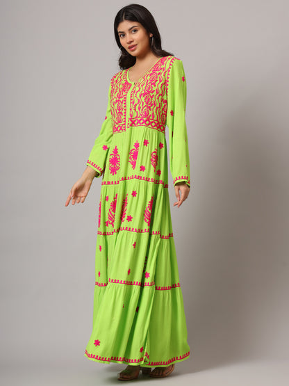 Hand Embroidered Lucknowi Chikankari  Rayon Jalabiya-AL3935