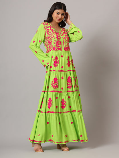 Hand Embroidered Lucknowi Chikankari  Rayon Jalabiya-AL3935