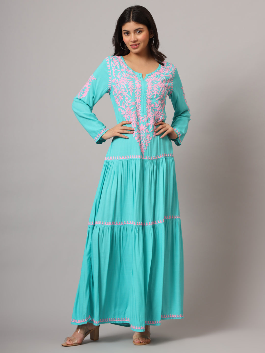 Hand Embroidered Lucknowi Chikankari  Cotton Jalabiya-AL3942