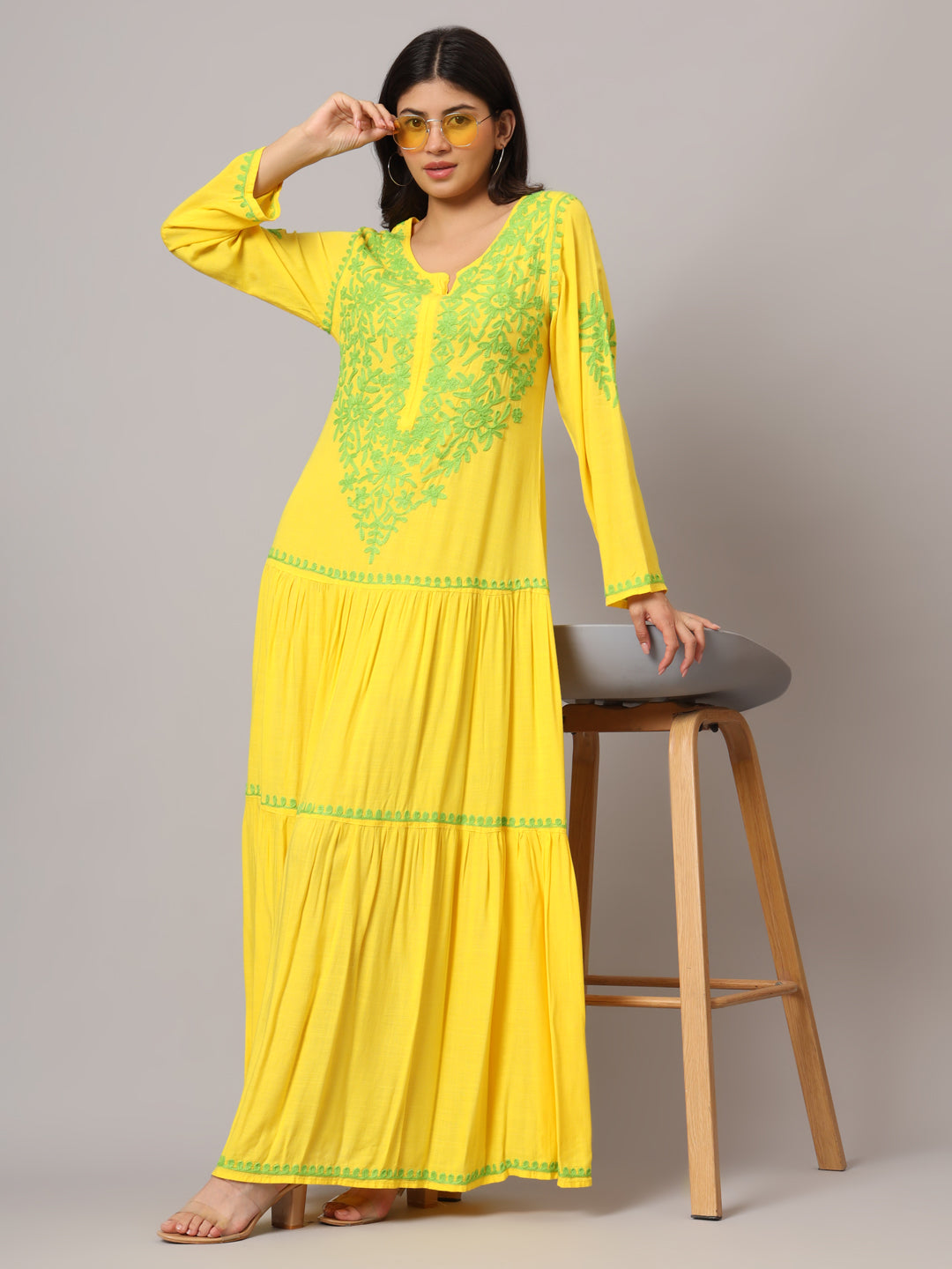 Hand Embroidered Lucknowi Chikankari  Cotton Jalabiya-AL3942