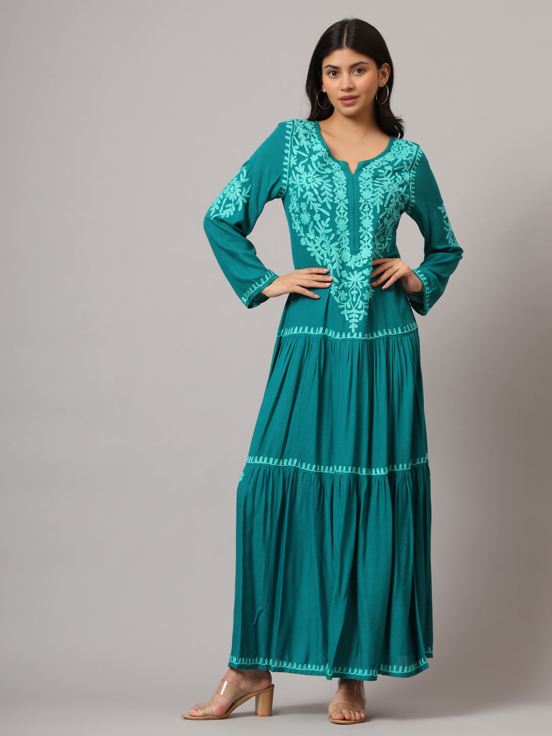 Hand Embroidered Lucknowi Chikankari  Cotton Jalabiya-AL3942